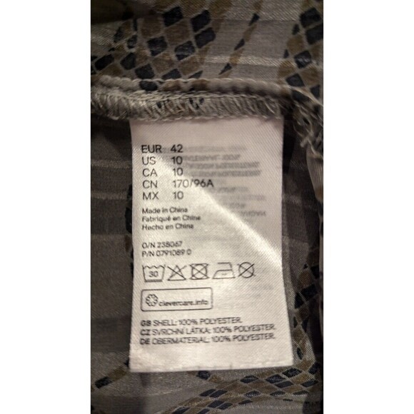 H&M x Richard Allen Olive Green Snake Print Semi-Sheer Long Sleeve Blouse SZ 10 - Picture 6 of 6